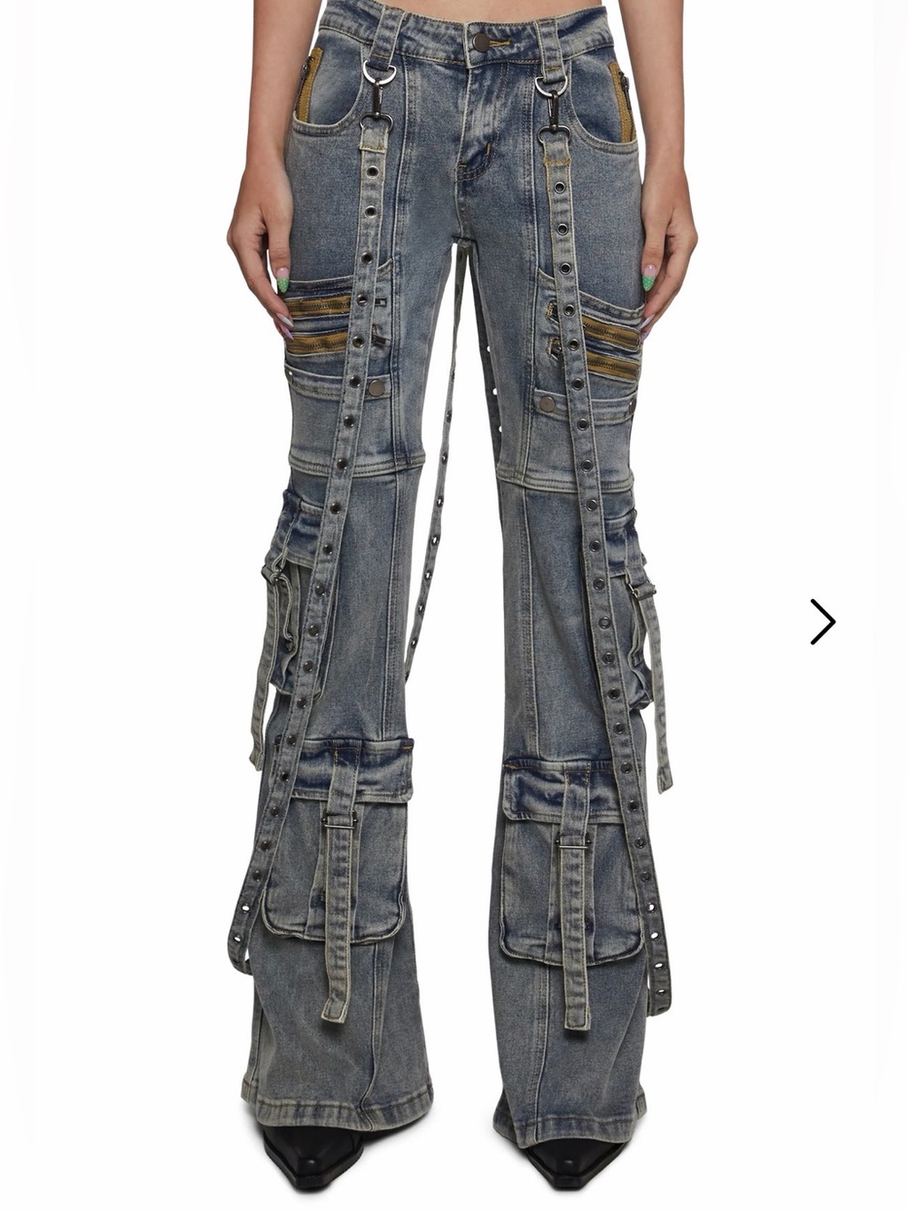 Dolls Kill Low Rise Cargo Jeans with Straps. Y2K style!